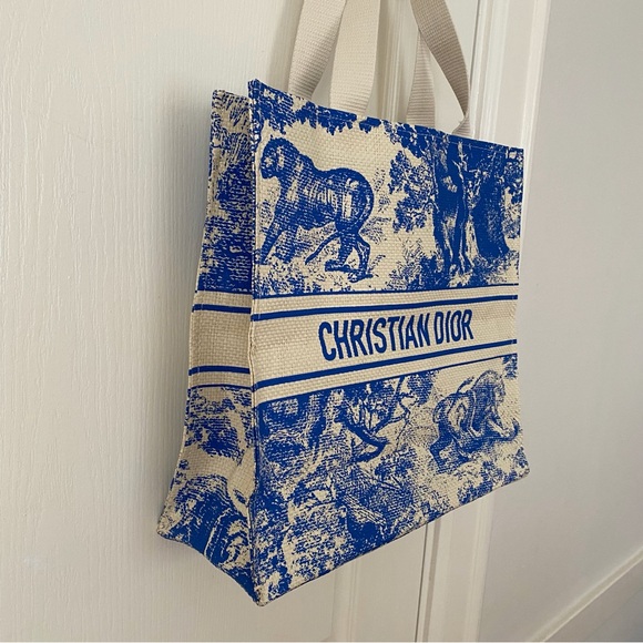 Brand New Christian Dior Blue Dioriviera Print Paper Straw Tote Bag XL size - Picture 1 of 14